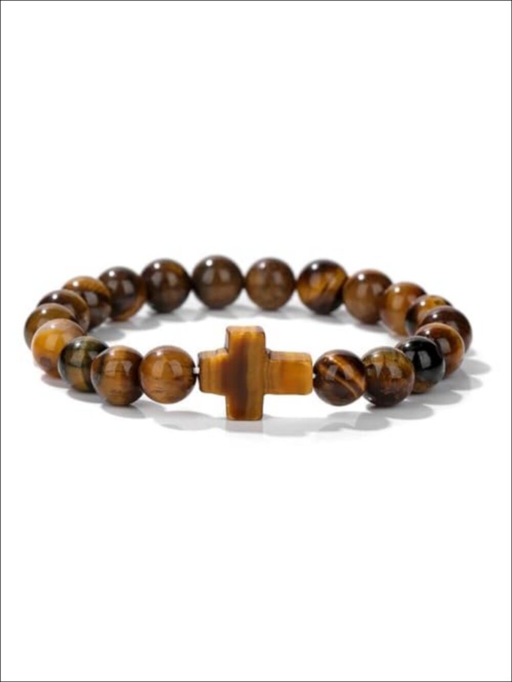 8mm Gemstone Cross Stretch Bracelet Unisex Faith Jewelry Gift
